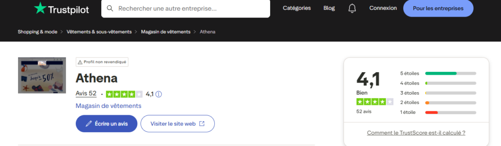 avis clients sur Athena shop 