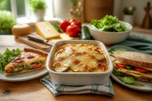 Gratin doré, tarte salée et sandwich à l’edam pasteurisé, idées de repas enceinte dans une cuisine familiale
